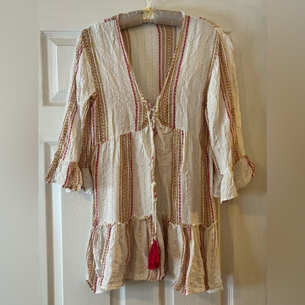 Blue Island Red and White Beach Dress Coverup Boho Flowy Summer